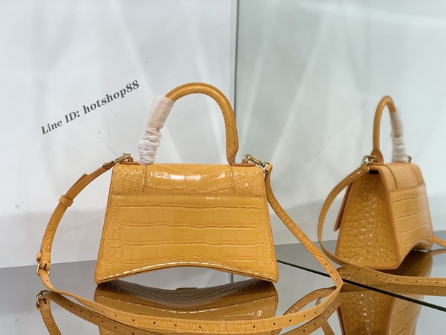 Balenciaga專櫃爆款s橙色鱷魚紋手提女包 巴黎世家經典Hourglass沙漏包 fyj1041